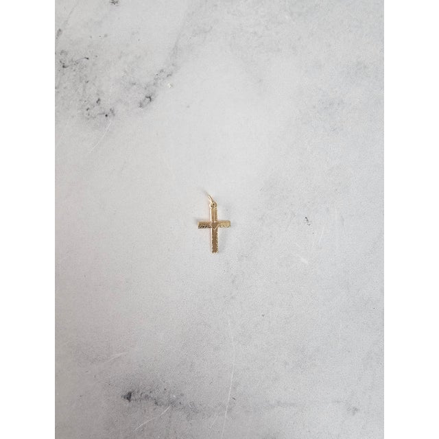 Dainty Gold Cross with Heart Design in Center 14k Yellow Gold 16" For Sale - Image 4 of 4