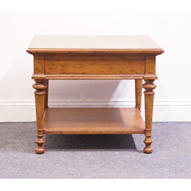 Drexel Furniture Solid Pecan Italian Mediterranean Style 26" Square Accent End Table W. Bookmatched Top For Sale - Image 11 of 12