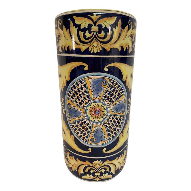 Vintage Mid 20th Century Italian Majolica Ceramic Umbrella Stick Stand For Sale