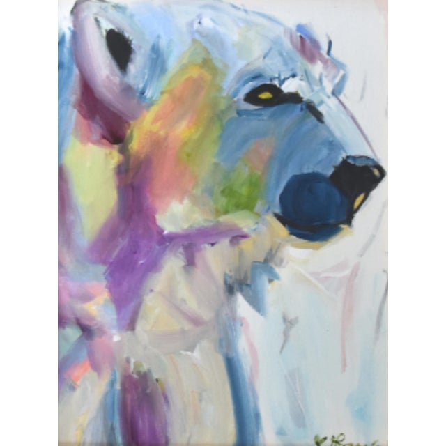 Abstract Impressionist Polar Bear Painting Including the Antiqued Gold Wood Frame For Sale - Image 3 of 5