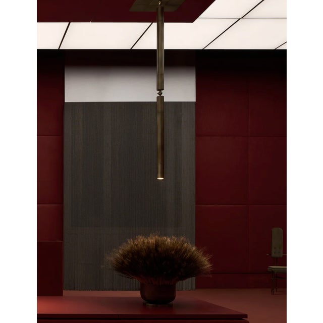 Apparatus Apparatus Studio Cylinder Pendant Light in Aged Brass & Leather For Sale - Image 4 of 18