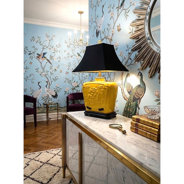 Offering a EXTRA LARGE vintage Chinese "Imperial" yellow crackled porcelain table lamp, circa Late 20th Century. Because...