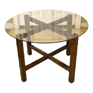1950s Italian Tito Agnoli Style Boho Chic Bamboo Glass Coffee Table