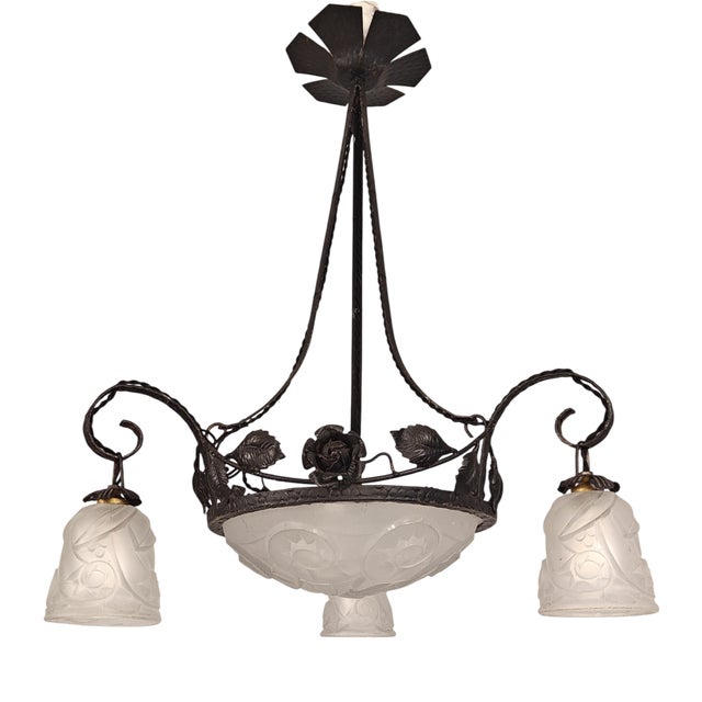 French Art Deco Chandelier from Verrerie Dart Degué, 1920s For Sale