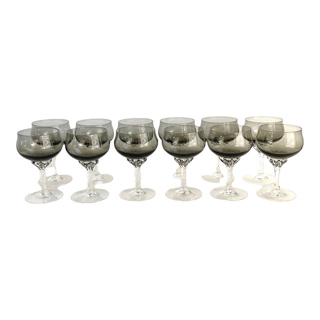 Mid Century 1950s Sasaki Coronation Champagne Coupes Gray Smoke Art