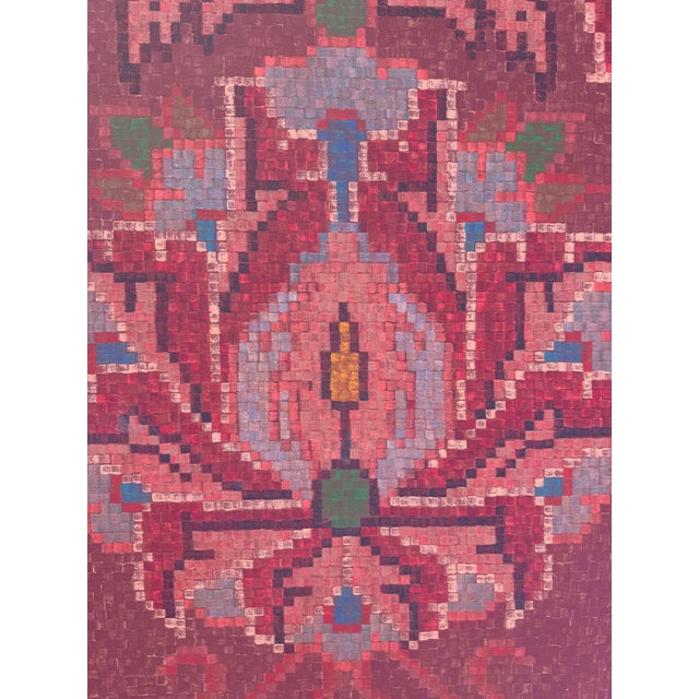 Large "Mosaic Flower" Acrylic on Canvas by E.Vial 1976 For Sale - Image 4 of 8