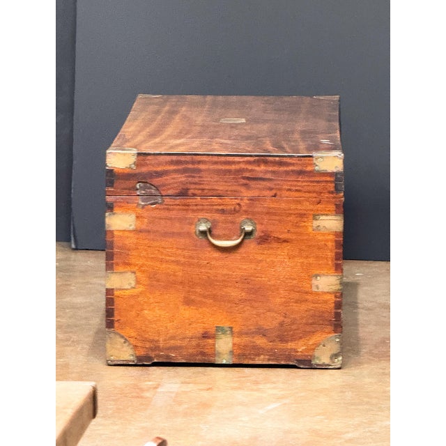 Cinnamon British Campaign Military Officer's Trunk or Chest of Brass-Bound Camphorwood For Sale - Image 8 of 14