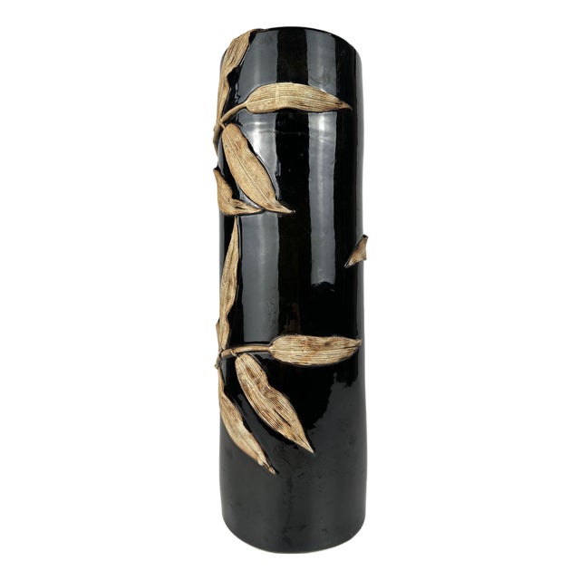 Vintage Vase with Bamboo Relief in Ceramic, 1970s For Sale