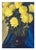 Yellow chrysanthemums in a black vase with a deep blue backdrop come together in a beautiful midcentury still life oil...
