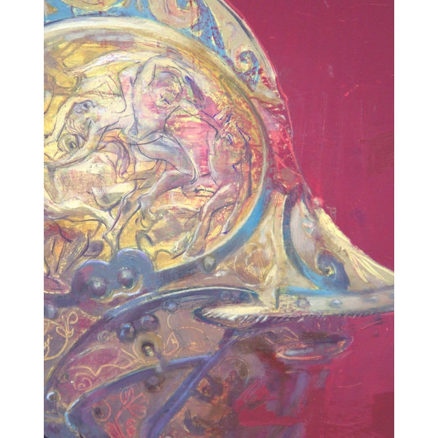 Dedication to the Battle of Centaurs and Lapiths by Elena Burykina | Oil on panel Helmet with intricate design For Sale - Image 4 of 4