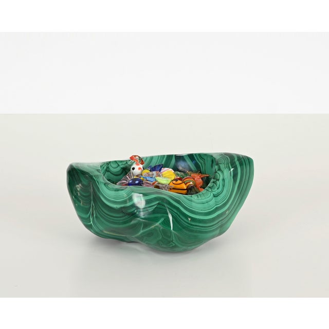 Gemstone Large Vide-Poche or Bowl in Malachite Green Italian Marble, Italy, 1970s For Sale - Image 7 of 18