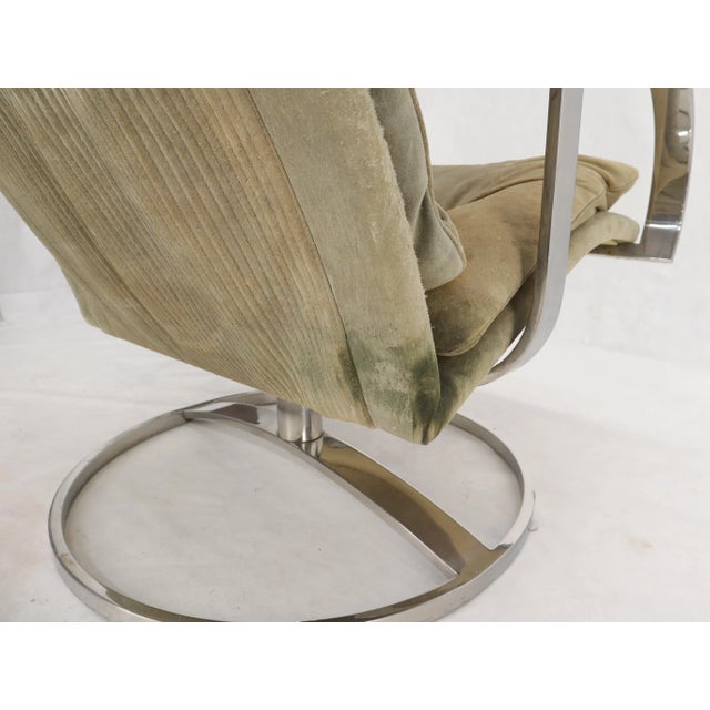 Mid 20th Century Heavy Gage Polished Stainless Steel Swivel Base Suede Upholstery Lounge Chair For Sale - Image 5 of 13