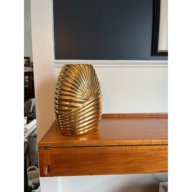 Ceramic Vintage Jaru Metallic Gold Sculptural Swirl Vase, Hollywood Regency Ceramic Art For Sale - Image 7 of 10