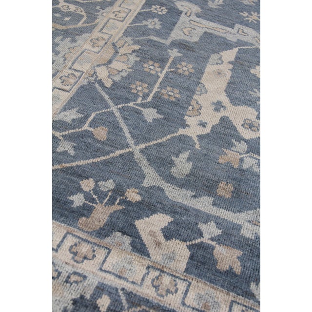 Traditional Oushak Hand-Knotted Wool Blue Rug - 6'x9' For Sale - Image 3 of 8