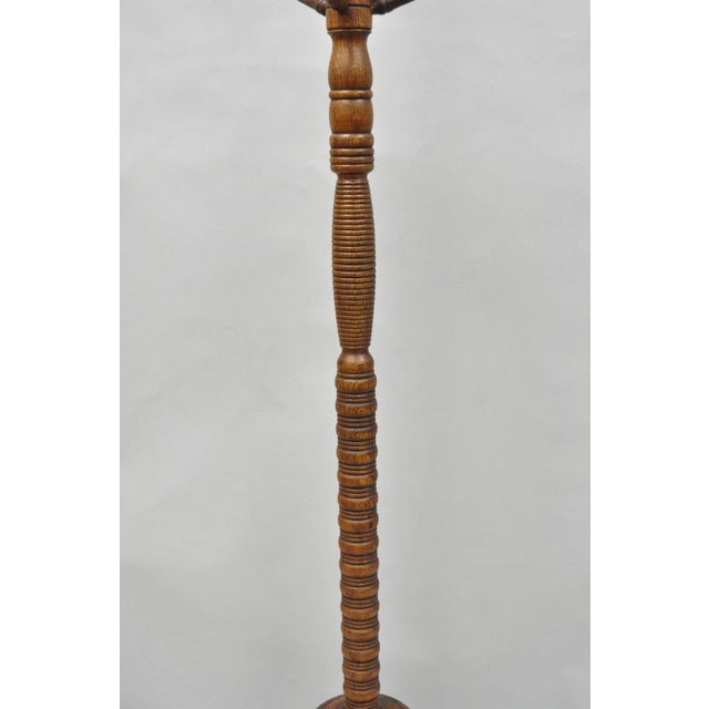 Wood Antique Arts & Crafts Mission Oak Wood Carved Hoof Foot Standing Coat Rack Tree For Sale - Image 7 of 14