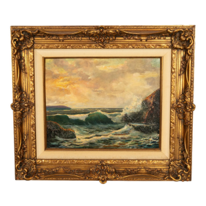 Antique American Marine Seascape Oil Painting Crashing Surf Atlantic Coast Maine Frederick Judd Waugh 1910