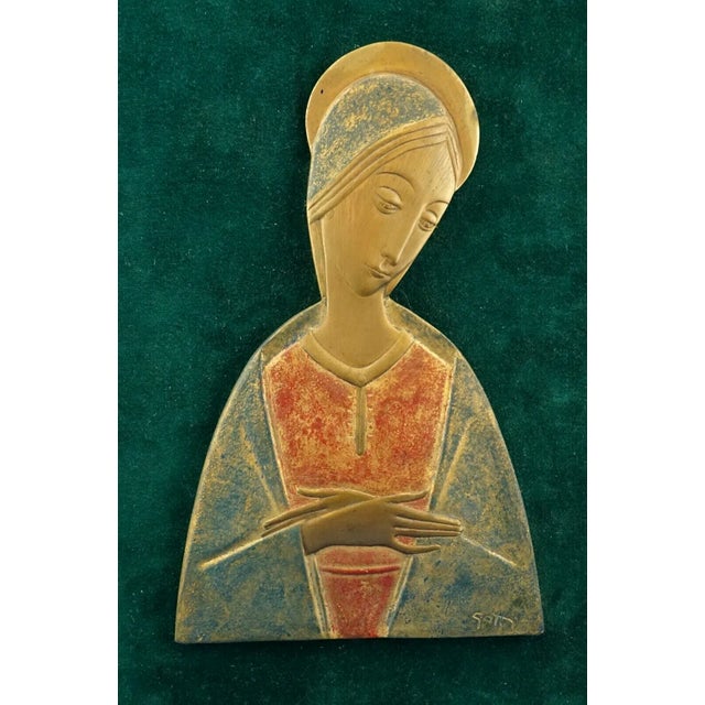 20th Century Gilded Bronze Plaque Sculpture Praying Madonna by Mario Gatti for Guido Reni, Italy, 1950s For Sale - Image 12 of 18