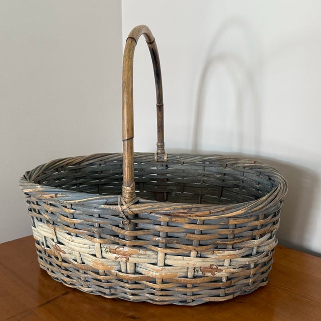 Vintage Gray Gathering Basket With Bunny Rabbit Motif For Sale - Image 11 of 11