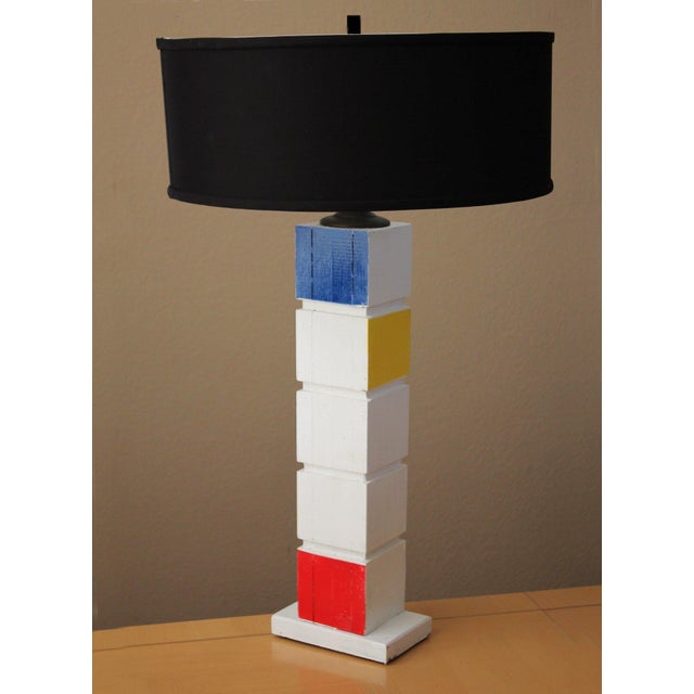 De Stijl 1940 After Piet Mondrian Wood Lamp Composition With Red Yellow & Blue Art For Sale - Image 11 of 12