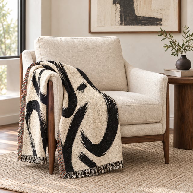 Franz Kline Black and Cream Abstract Woven Throw Blanket – 60 × 50 For Sale - Image 4 of 5