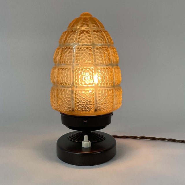 Amber Glass and Burnished Brass Table Lamp, Sweden, 1930s For Sale - Image 12 of 18