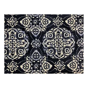 Braemore Textiles Navy Blue Off White Ikat Medallion Cotton Stain & Soil Resistant Upholstery Drapery Fabric