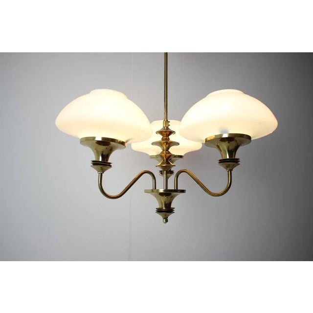 Mid-Century Brass Chandelier from Jablonec Glassworks, Czechoslovakia, 1970s For Sale - Image 9 of 14