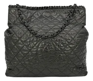 Chanel Grey Metallic Leather Chain Me Shoulder Bag Tote