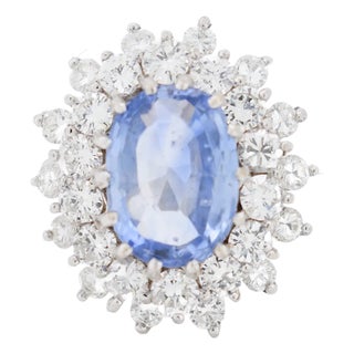 Pompadour Ceylon Sapphire Ring 4.67 Carats No Heat and Diamonds, Size 7.5 For Sale