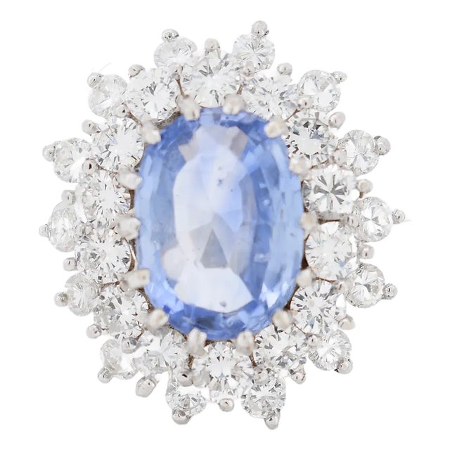 Pompadour Ceylon Sapphire Ring 4.67 Carats No Heat and Diamonds, Size 7.5 For Sale