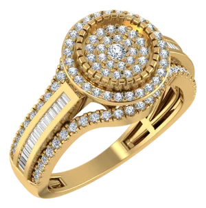 10K Yellow Gold Round Baguette Diamond Halo Sz 7 Designer Ladies Ring 7/8 Cttw