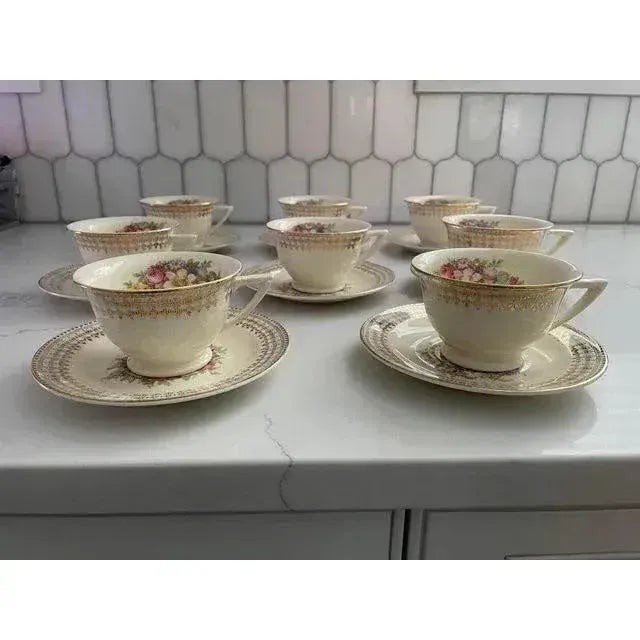 Metal Vintage 22 Karat Gold Tea/Coffee Cup & Saucer- 8 Sets For Sale - Image 7 of 12