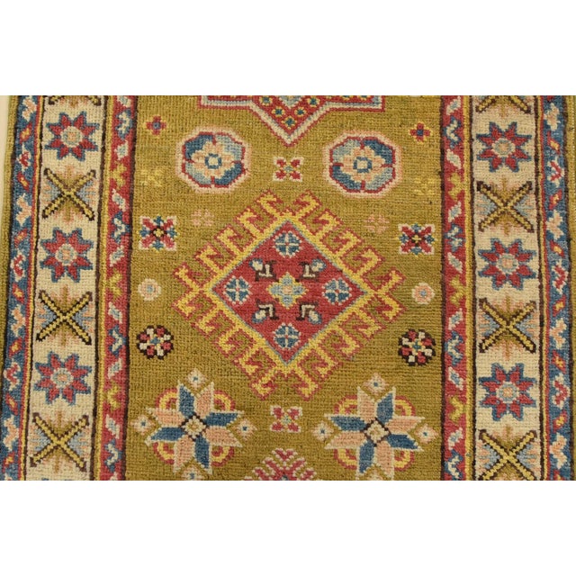 Green Kazak Runner 2’1” X 5’10” Green Wool Tribal Hand-Knotted Oriental Rug For Sale - Image 8 of 12