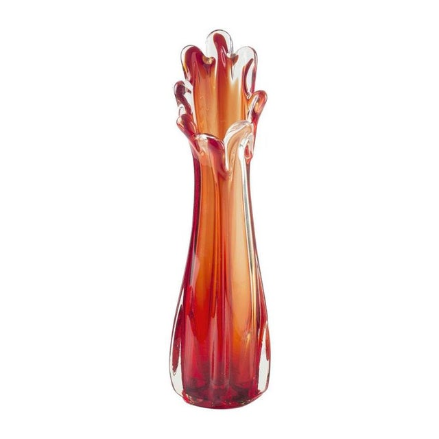 1970s Vintage Orange Glass Vase with Wavy Mouth, Northern Europe, 1970s For Sale - Image 5 of 5