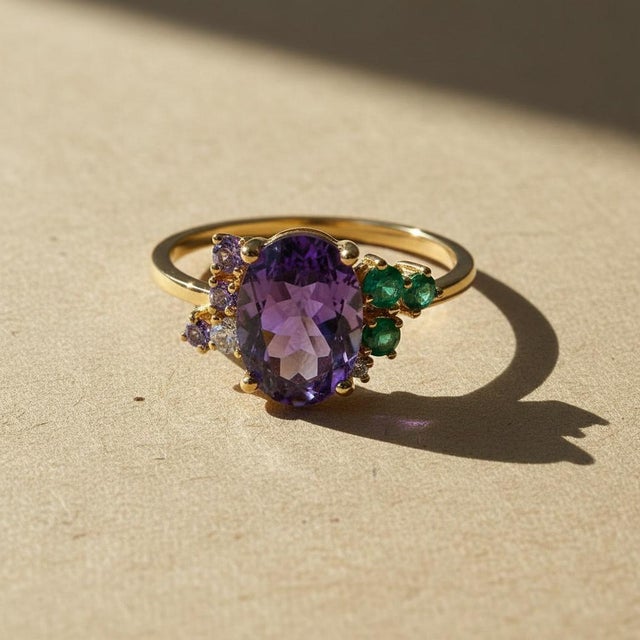 Purple Amethyst Multicolor Ring in 14k Gold, Size 7.5 For Sale - Image 9 of 11