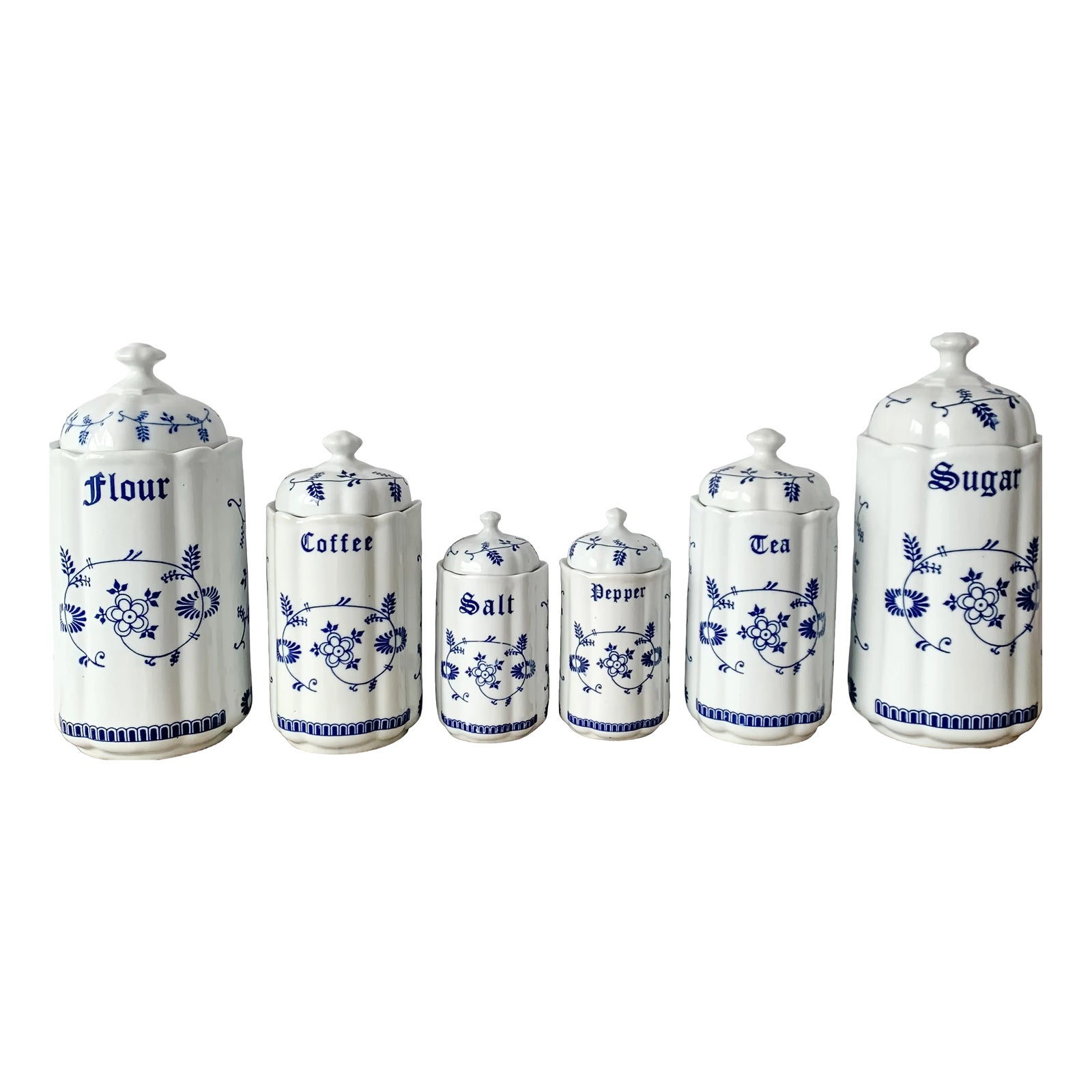 Mid-Century Blue and White Floral Ceramic Caddies from TC, 1950s, Set ...