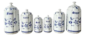 Mid-Century Blue and White Floral Ceramic Caddies from TC, 1950s, Set of 6