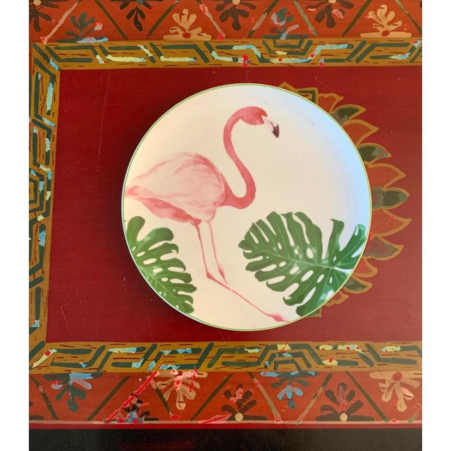 Ceramic Fitz Floyd Pink Flamingo Ceramic Porcelain Plate - Set 2 Dinnerware For Sale - Image 7 of 9