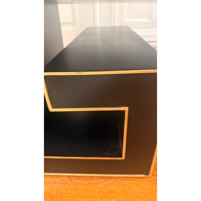 Currey & Company Modern Black Lacquer Coffee Table With Greek Key Gold Trim For Sale - Image 15 of 16