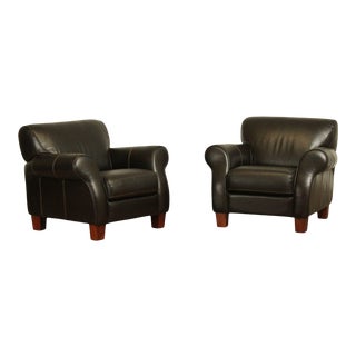 Divani Chateau D'Ax Italian Brown Leather Pair Club Chairs (C) For Sale
