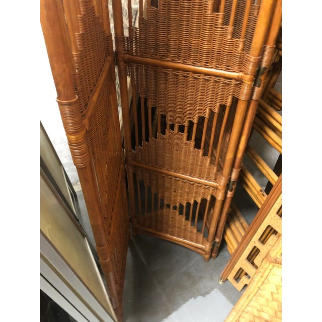 1940s Folding Screen, Rattan and Woven Wicker 3 Panel For Sale In Los Angeles - Image 6 of 10