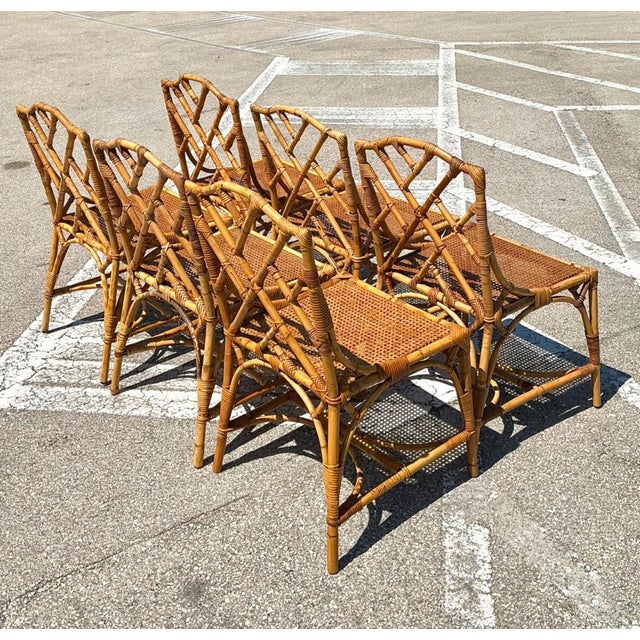 Chinese Vintage Chinese Chippendale Rattan Dining Chairs - Set of 6 For Sale - Image 3 of 12