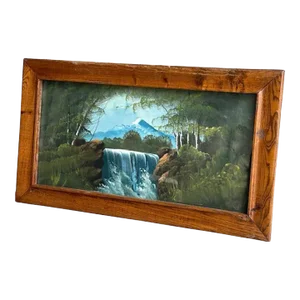 John Aubrey Speer Oil on Board Midwest Bridge Vintage Painting Outsider Art Glass W Frame