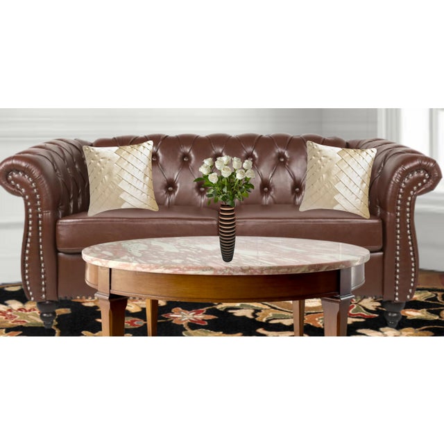 This 14-inch tall cylindrical Art Glass Vase is a study in contrast and modern design. Alternating horizontal stripes of...