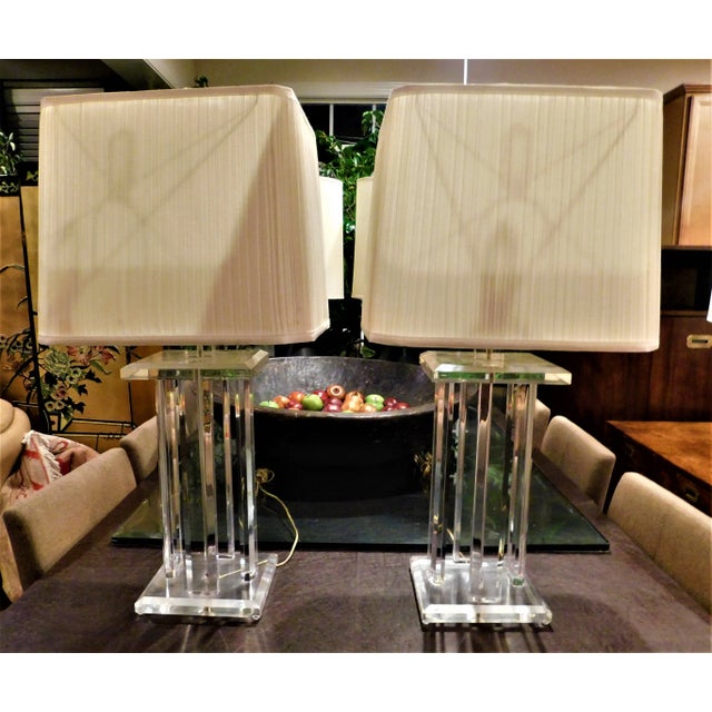 1970s Mid-Century Modern Lucite Lamps With Shades - a Pair For Sale In Washington DC - Image 6 of 6