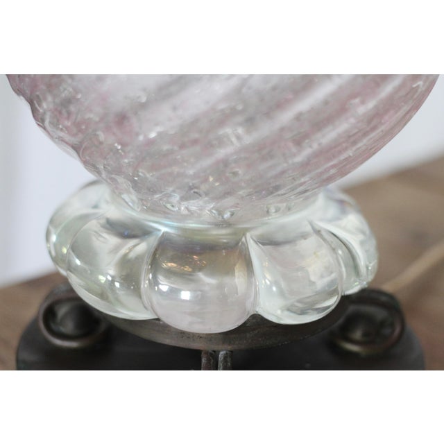 1950s Barovier Toso Murano Glass Lamp Pair With Pleated White Shades For Sale - Image 15 of 18
