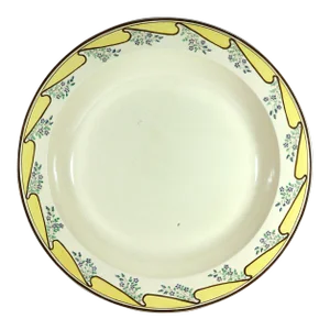 Massive English Creamware Pottery Yellow & Botanical Basin, Shorthose & Heath