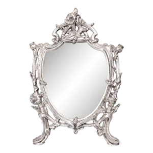 Antique French Art Nouveau Silver Plate Dresser Vanity Table Easel Back Mirror