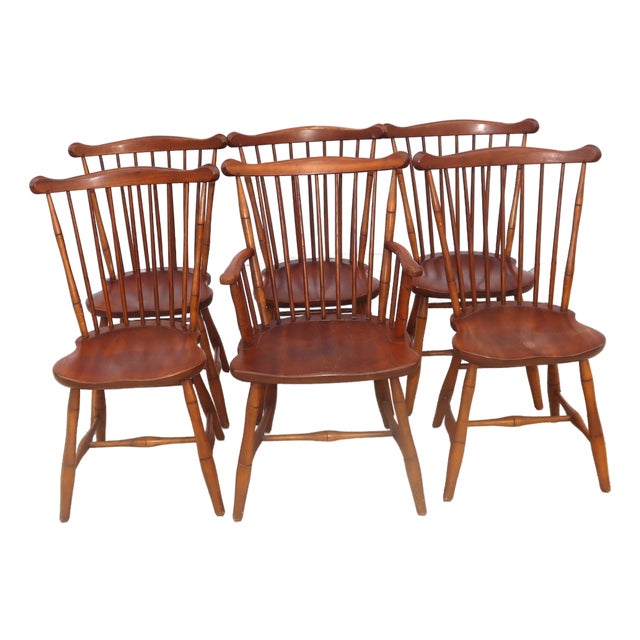 Authentic Stickley Sold Wood 6 Spindle-Back Windsor Chairs For Sale