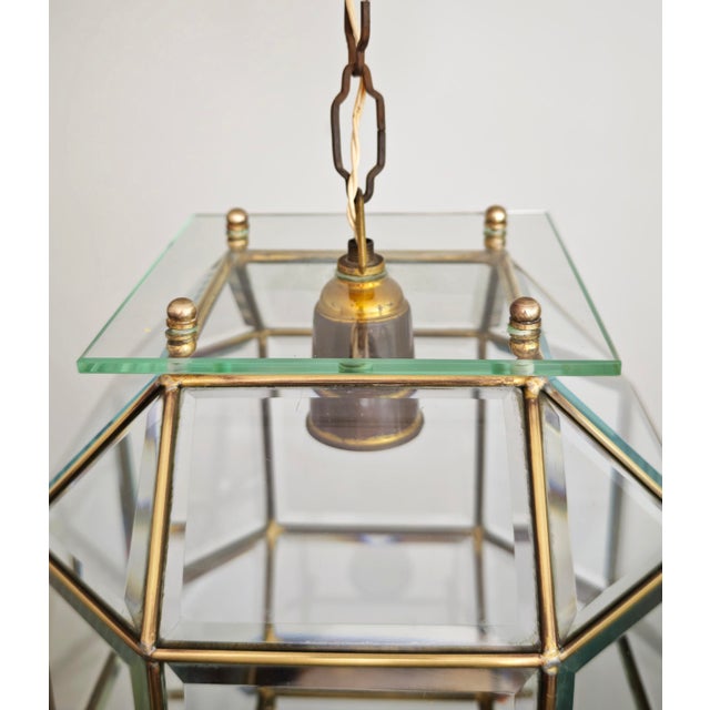 Metal Mid-Century Modern Octagonal Pendant Lamp in Cut Glass and Brass, Italy, 1950s For Sale - Image 7 of 18